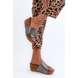 Zazoo 40291 Chanclas Mujer de Piel con Cuña de Corcho, Grafito gris 5