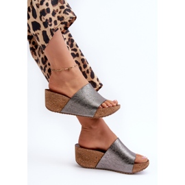 Zazoo 40291 Chanclas Mujer de Piel con Cuña de Corcho, Grafito gris 6