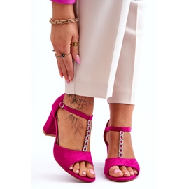 S.Barski Sandalias de mujer de ante y pedrería con tacón alto, Fucsia rosado 1