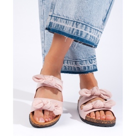 Zapatillas de casa de mujer de ante rosa con corcho rosado 2