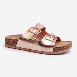 Evento Chanclas de Mujer con Plataforma de Corcho y Hebillas, Oro Rosa, Klinesta dorado 6