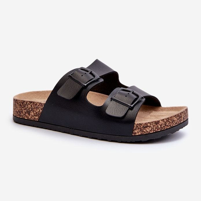 Chanclas de Mujer con Plataforma de Corcho y Hebillas, Negro Klinesta 1