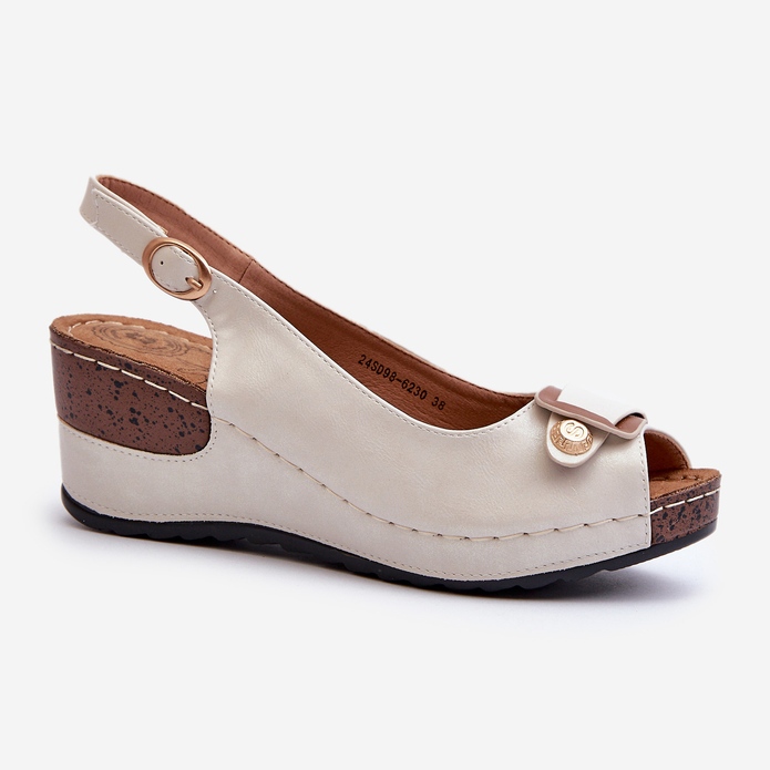 Evento Sandalias Mujer Cuña Ligera Zapatos Confort Beige y Plata Efravia 1