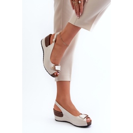 Evento Sandalias Mujer Cuña Ligera Zapatos Confort Beige y Plata Efravia 6