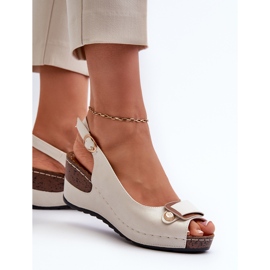 Evento Sandalias Mujer Cuña Ligera Zapatos Confort Beige y Plata Efravia 5