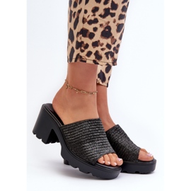 Chanclas trenzadas Titantha de mujer de color negro con tacones altos 2