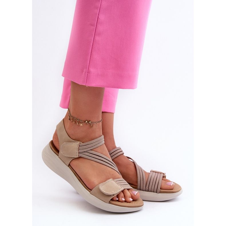 Sandalias Cómodas De Mujer Con Velcro Beige Eladora 2
