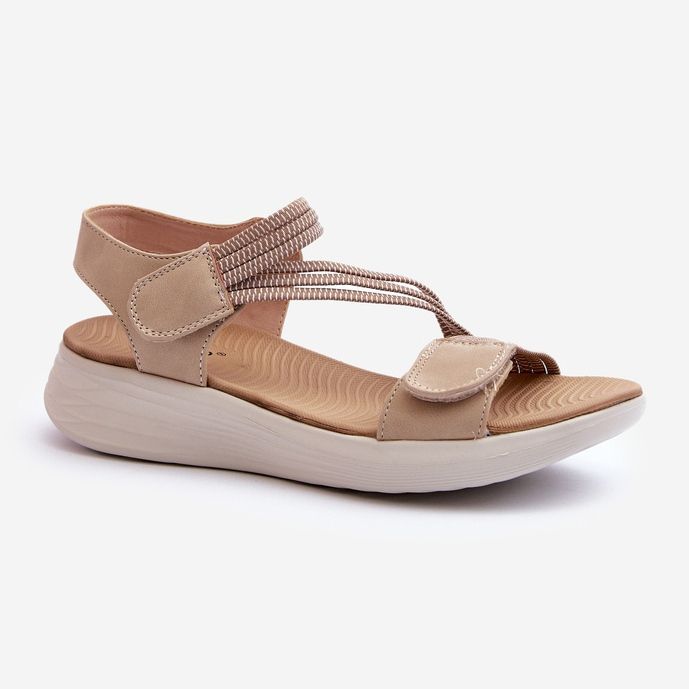 Sandalias Cómodas De Mujer Con Velcro Beige Eladora 1