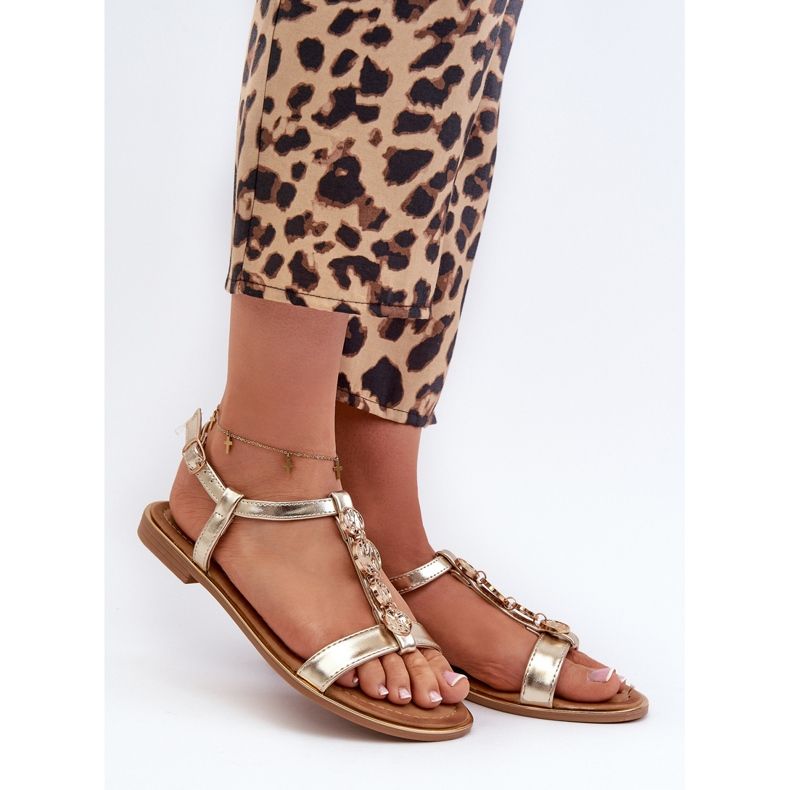 Sandalias Planas De Mujer Con Adornos Muridia Dorados 1