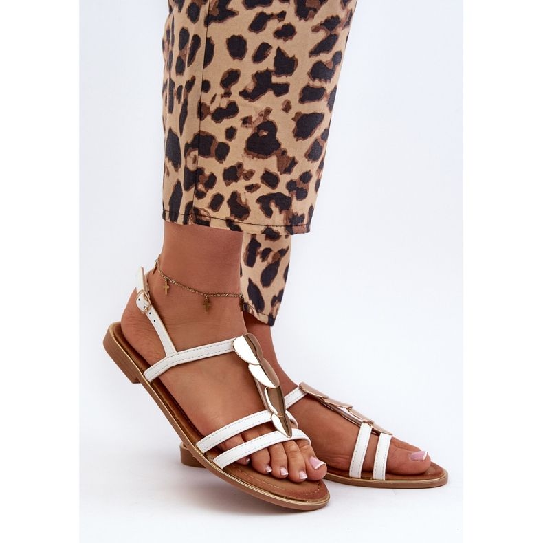 Sandalias Planas Mujer Adornos Dorados, Blanco Raiva 1