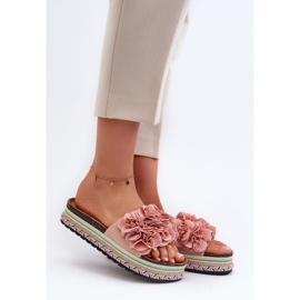 Chanclas de Mujer con Plataforma Decorada con Flores, Rosa Nodina rosado 5