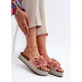 Chanclas de Mujer con Plataforma Decorada con Flores, Rosa Nodina rosado 12