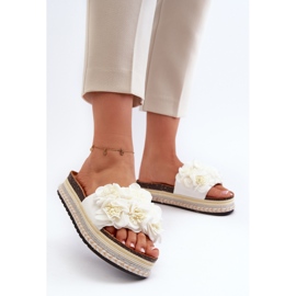 Chanclas de Mujer con Plataforma Decorada con Flores, Blanco Nodina 2