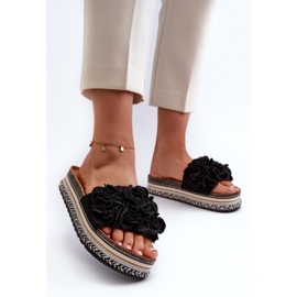 Chanclas de Mujer con Plataforma Decorada con Flores, Negro Nodina 2