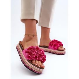 Chanclas de Mujer con Plataforma Decorada con Flores Fucsia Nodina rosa 2