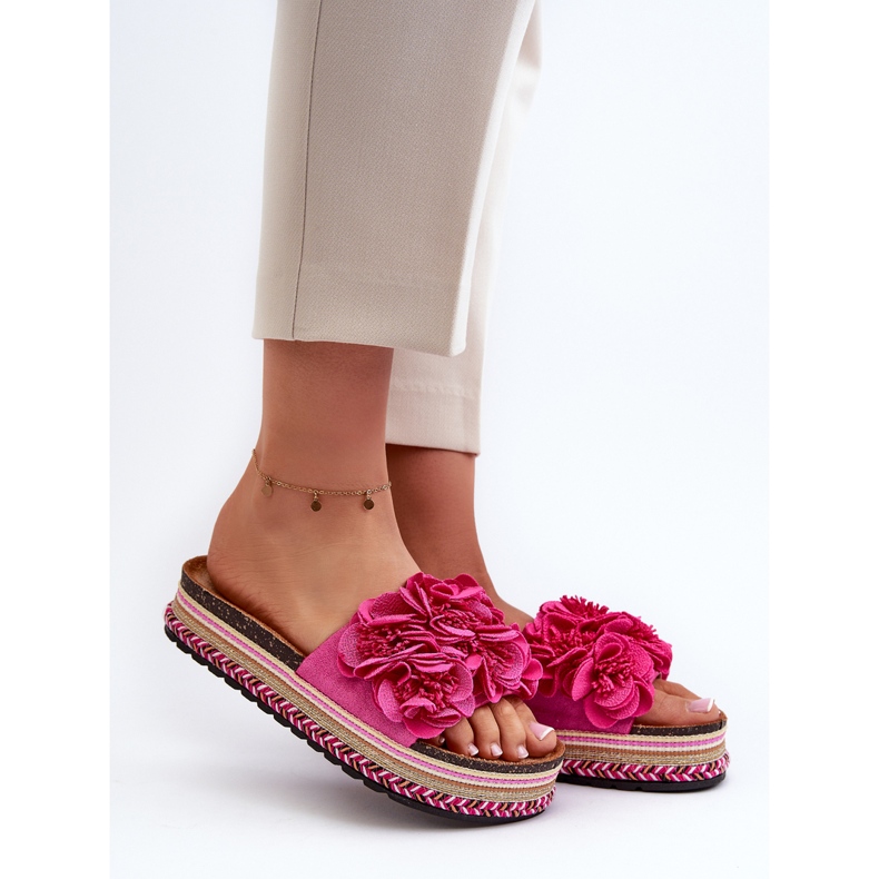 Chanclas de Mujer con Plataforma Decorada con Flores Fucsia Nodina rosado 1 Chanclas de Mujer con Plataforma Decorada con Flores Fucsia Nodina rosado 1
