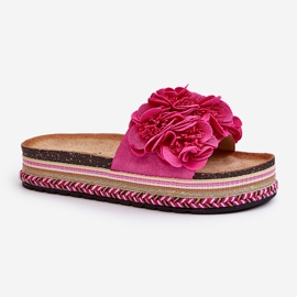 Chanclas de Mujer con Plataforma Decorada con Flores Fucsia Nodina rosado 3