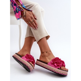 Chanclas de Mujer con Plataforma Decorada con Flores Fucsia Nodina rosado 6