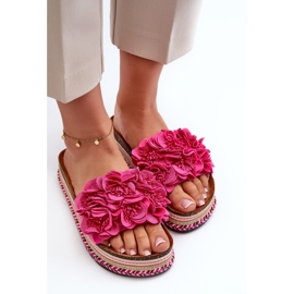 Chanclas de Mujer con Plataforma Decorada con Flores Fucsia Nodina rosado 5