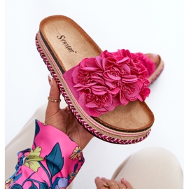 Chanclas de Mujer con Plataforma Decorada con Flores Fucsia Nodina rosado 7