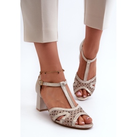 Sandalias Mujer Piel Con Tacón Alto Maciejka 06551-04 Beige y Dorado 5