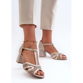 Sandalias Mujer Piel Con Tacón Alto Maciejka 06551-04 Beige y Dorado 3