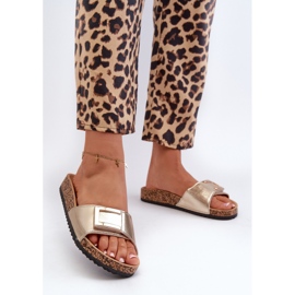 Chanclas de mujer con plataforma de corcho y decoración Elleriome dorada dorado 5