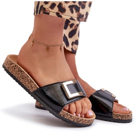 Chanclas de mujer con plataforma de corcho y decoración, negro Elleriome 9