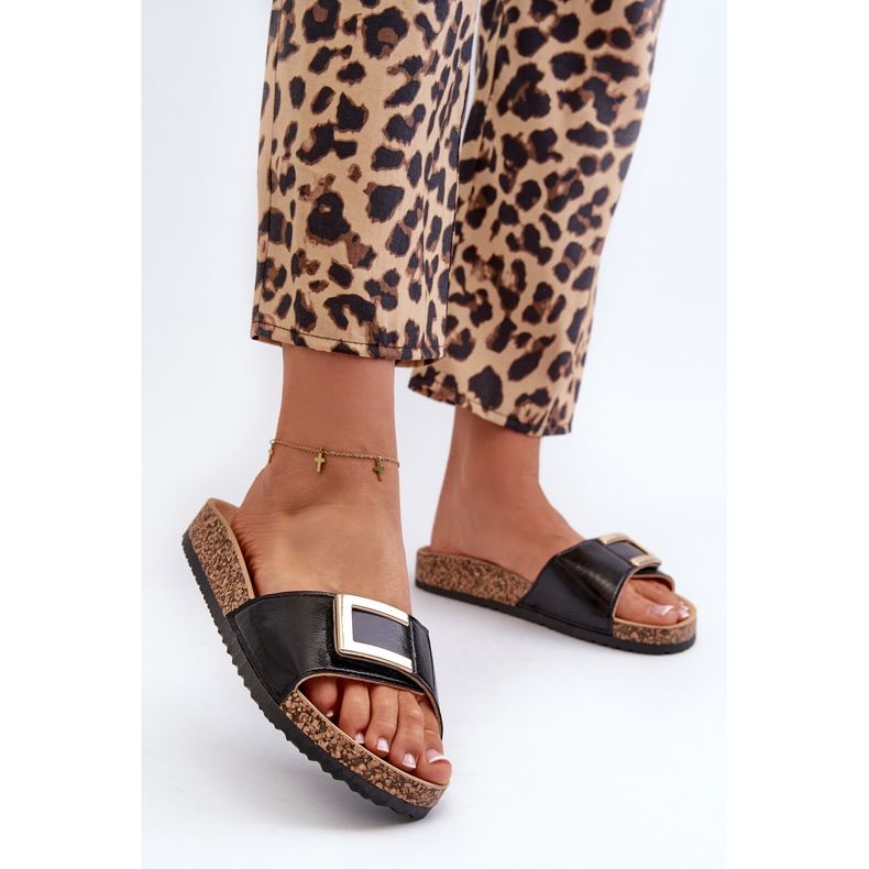 Chanclas de mujer con plataforma de corcho y decoración, negro Elleriome 2