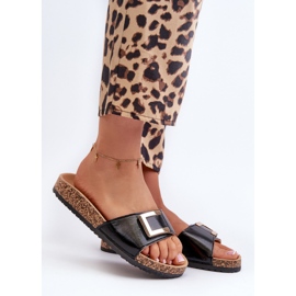 Chanclas de mujer con plataforma de corcho y decoración, negro Elleriome 1