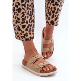Chanclas De Mujer Con Plataforma Y Hebillas, Ante Ecológico Beige Ursila 10