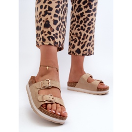 Chanclas De Mujer Con Plataforma Y Hebillas, Ante Ecológico Beige Ursila 8