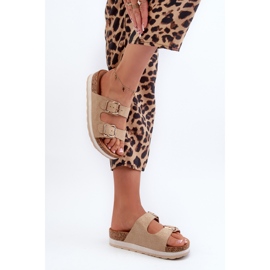 Chanclas De Mujer Con Plataforma Y Hebillas, Ante Ecológico Beige Ursila 12