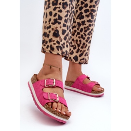 Chanclas De Mujer En La Plataforma Con Hebillas Ante Ecológico Fucsia Ursila rosado 2