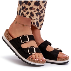 Chanclas Mujer Plataforma Hebillas Ante Ecológico Negro Ursila 10