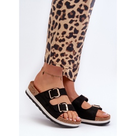 Chanclas Mujer Plataforma Hebillas Ante Ecológico Negro Ursila 2