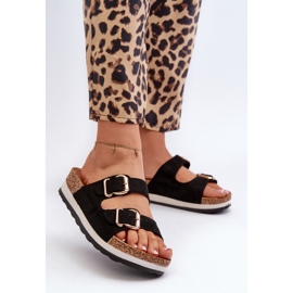 Chanclas Mujer Plataforma Hebillas Ante Ecológico Negro Ursila 3