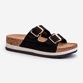 Chanclas Mujer Plataforma Hebillas Ante Ecológico Negro Ursila 4