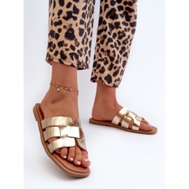 Chanclas Planas de Mujer Fabricadas en Piel Ecológica, Risamay Dorado 3