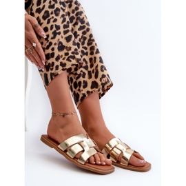 Chanclas Planas de Mujer Fabricadas en Piel Ecológica, Risamay Dorado 7