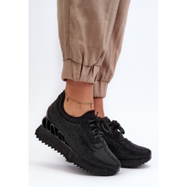 S.Barski Deportivas de Mujer con Cuña Decorada con Circonitas D&amp;A MR38-377 Negro 2