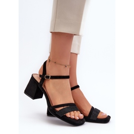 Sandalias De Mujer De Tacón Alto Con Tira Brillante Negro Tessata 1