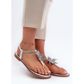 Sandalias planas de mujer con flor decorativa, Plata Edoni 1