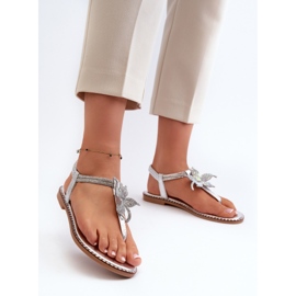 Sandalias planas de mujer con flor decorativa, Plata Edoni 2