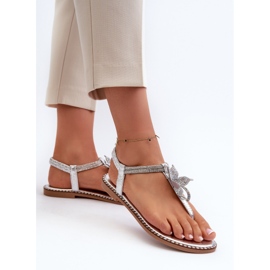 Sandalias planas de mujer con flor decorativa, Plata Edoni 5