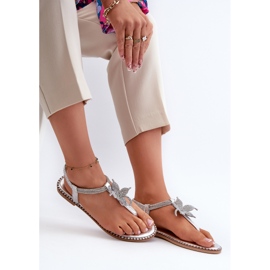 Sandalias planas de mujer con flor decorativa, Plata Edoni 8