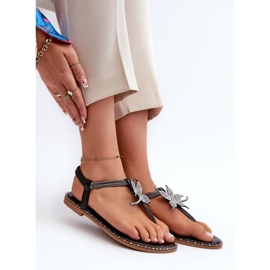 Sandalias planas de mujer con flor decorativa, Negro Edoni 8