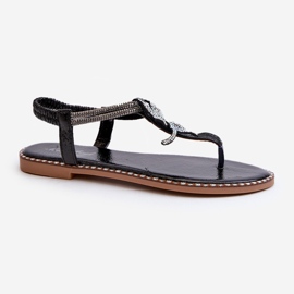 Sandalias planas de mujer con flor decorativa, Negro Edoni 3