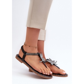 Sandalias planas de mujer con flor decorativa, Negro Edoni 1
