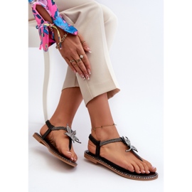 Sandalias planas de mujer con flor decorativa, Negro Edoni 7